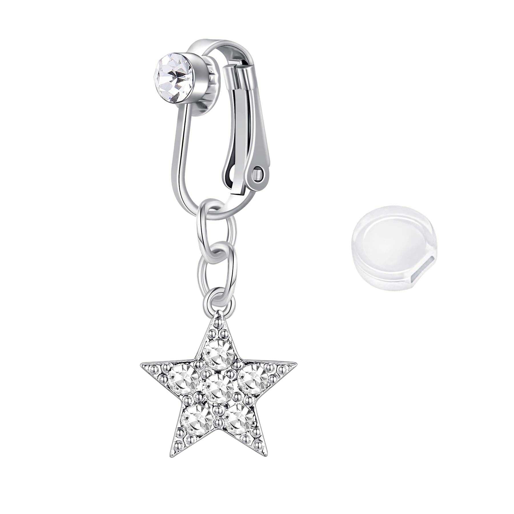 Briana Williams Silber Fake Bauchnabelpiercing Klemme Ring Hoop Clips On Bauchnabel mit Anhänger Diamant Kein Piercing