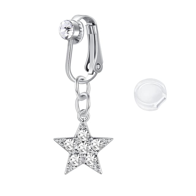 Briana Williams Silber Fake Bauchnabelpiercing Klemme Ring Hoop Clips On Bauchnabel mit Anhänger Diamant Kein Piercing
