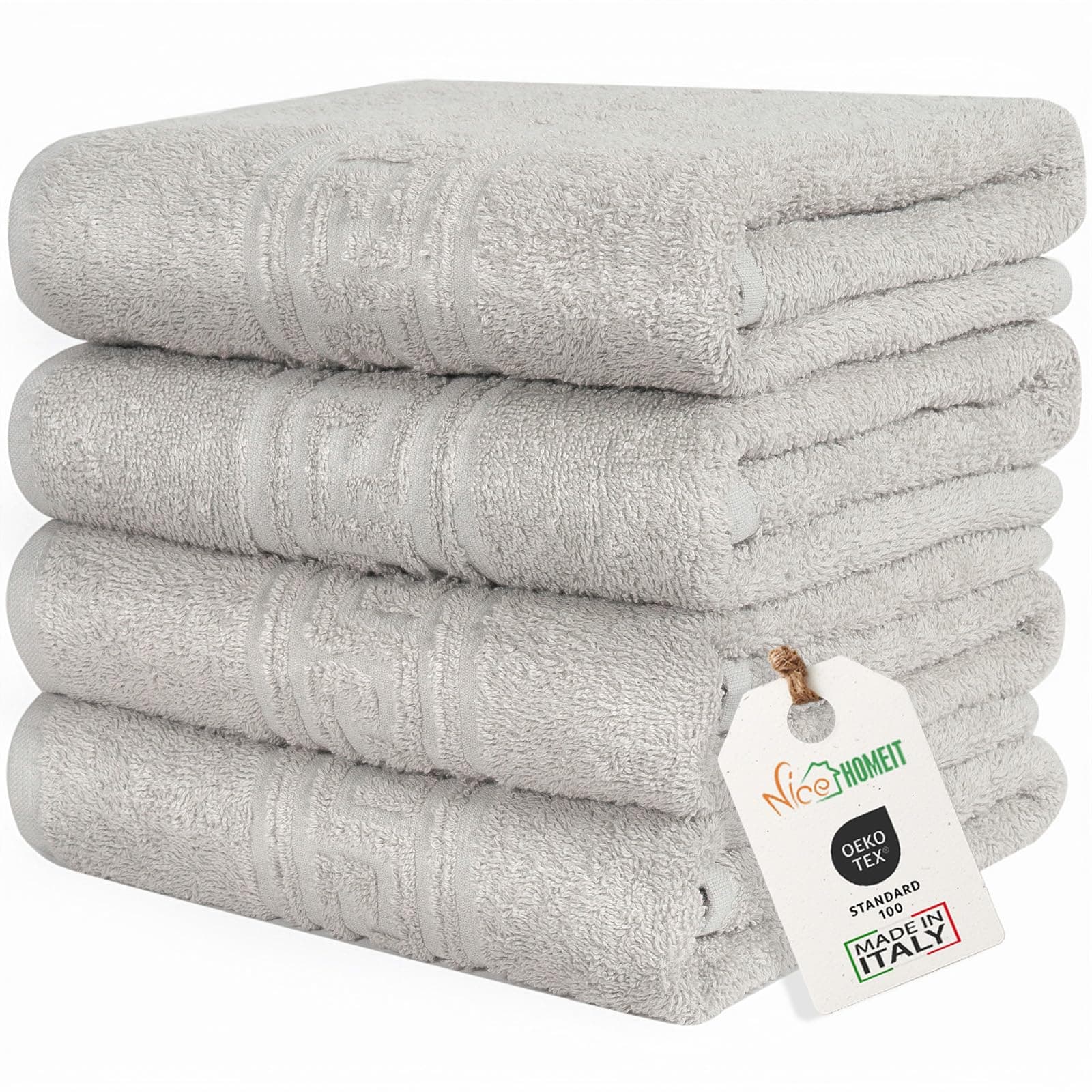 nice homeit Set mit 4 Badetüchern aus 100% ringgesponnener Baumwolle – extra weich und saugfähig – Made in Italy – Taupe (60 x 100 cm) Grau 4teilig -60*100 CM