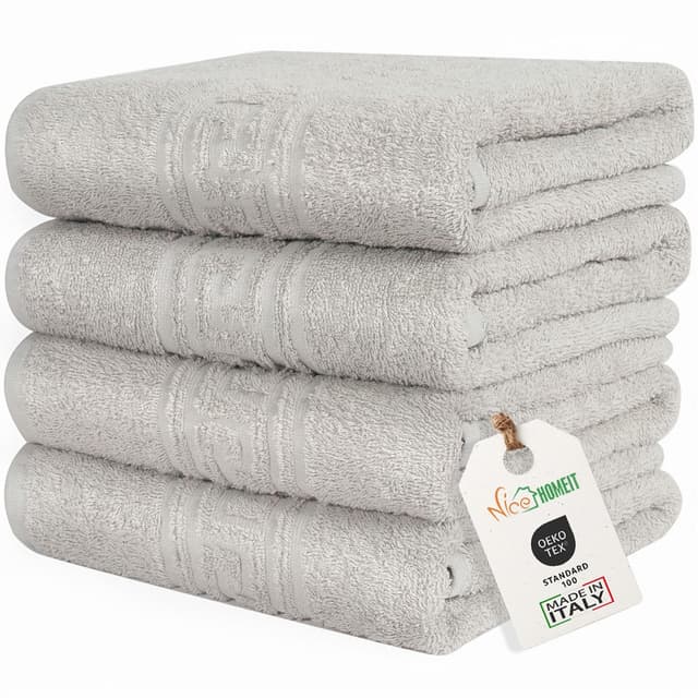nice homeit Set mit 4 Badetüchern aus 100% ringgesponnener Baumwolle – extra weich und saugfähig – Made in Italy – Taupe (60 x 100 cm) Grau 4teilig -60*100 CM