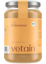 VETAIN Bio Erdnussmus Cremig 500g - 100% Bio-Erdnüsse - vegane Erdnussbutter - reich an Protein & Ballastoffen - ohne Zucker & Palmöl - perfekt als Topping für Müsli, Porridge oder als Brotaufstrich 500 g (1er Pack)