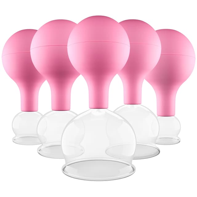 Pulox Schröpfgläser Set aus Echtglas mit Saugball - 5x Medizinisches Schröpfglas mit hoher Saugleistung in Pink