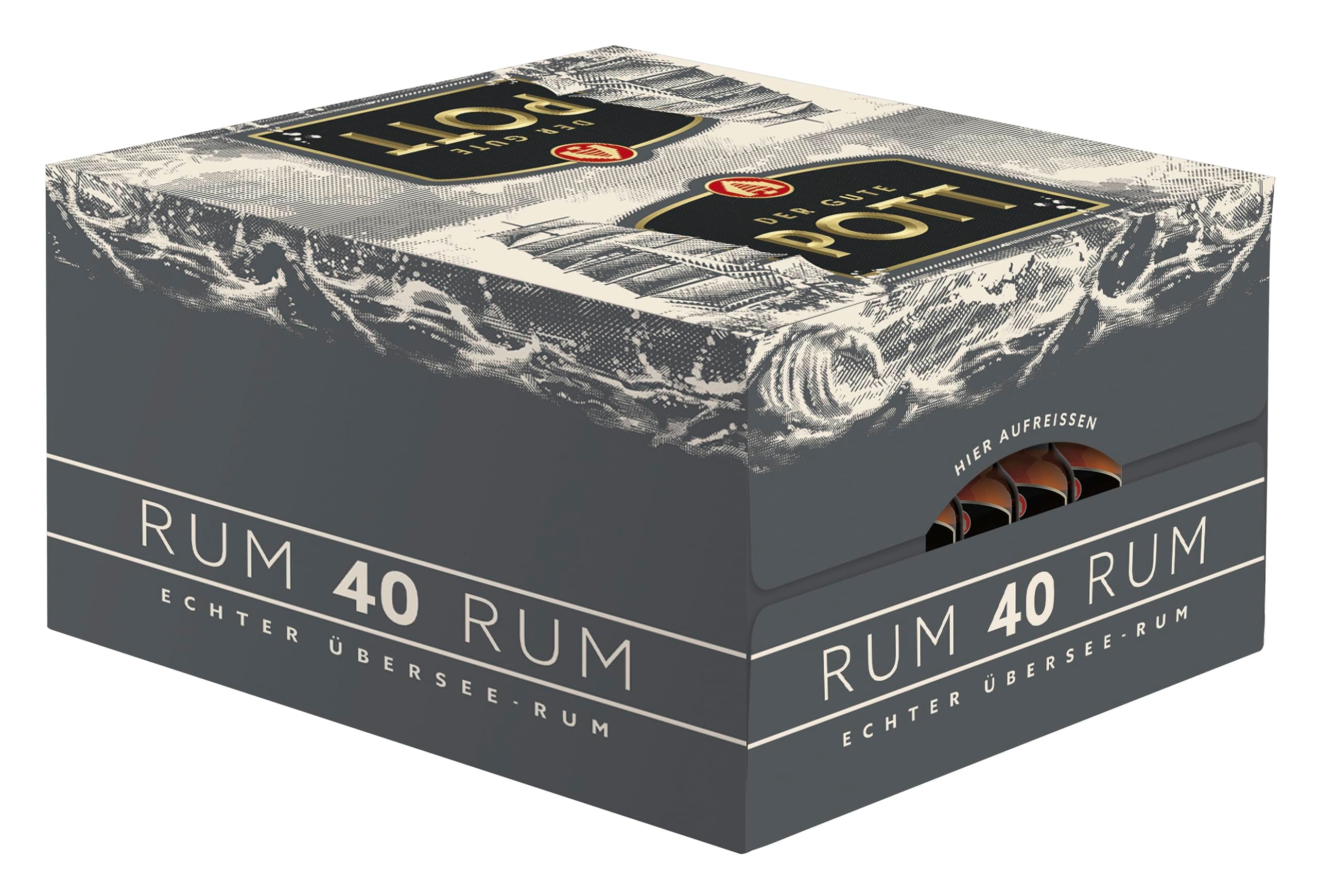 POTT Rum 40% vol. (25 x 0,04 l) - Echter Übersee Rum, erlesenes Aroma und reiche Duftfülle, ideale Portion Rum für einen guten Grog, zum Verfeinern des Glühweins, zum Backen, in Cocktails