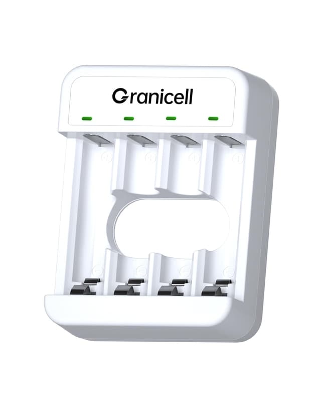 Granicell 4-Fach Profi Ladegerät - Mit separaten Ladeschächten - Ideal für Kamera-Akkus, Spielzeug, Haushaltselektronik Nur 4-fach-Ladegerät