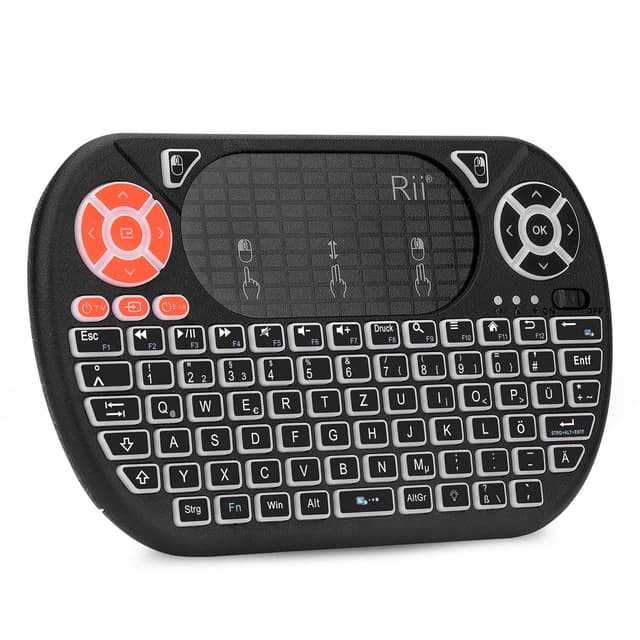 Rii F8 Mini Tastatur Wireless, Kabellos Tastatur mit 8 IR-Lerntaste, LED Hintergrundbeleuchtung und Touchpad für Smart TV, HTPC, IPTV, Android TV-Box, PC (Deutsches, Schwarz) B08169TJX8