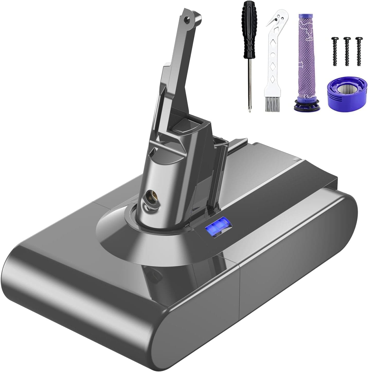 V8 Akku 6000mAh, Powtree Ersatzakku für Dyson SV10 Kompatibel für Dyson V8 Absolute Animal Fluffy Motörhead Exclusive Handstaubsauger (2 Filter + 1 Schraubendreher + 3 Schrauben + 1 Bürste) Akku V8 Zubehör
