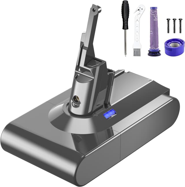 V8 Akku 6000mAh, Powtree Ersatzakku für Dyson SV10 Kompatibel für Dyson V8 Absolute Animal Fluffy Motörhead Exclusive Handstaubsauger (2 Filter + 1 Schraubendreher + 3 Schrauben + 1 Bürste) Akku V8 Zubehör