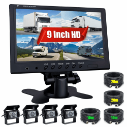 CAMECHO Rückfahrkamera 4 Kameras Set, 9 Zoll Monitor 4 Geteilte Rück und Vorder Kamera, Weitwinkel, IP68 wasserdicht, 18IR Nachtsicht, für LKW/Anhänger/Bus/Van/Landwirtschaft(DC12V-35V) 9 Zoll + 4 Kameras