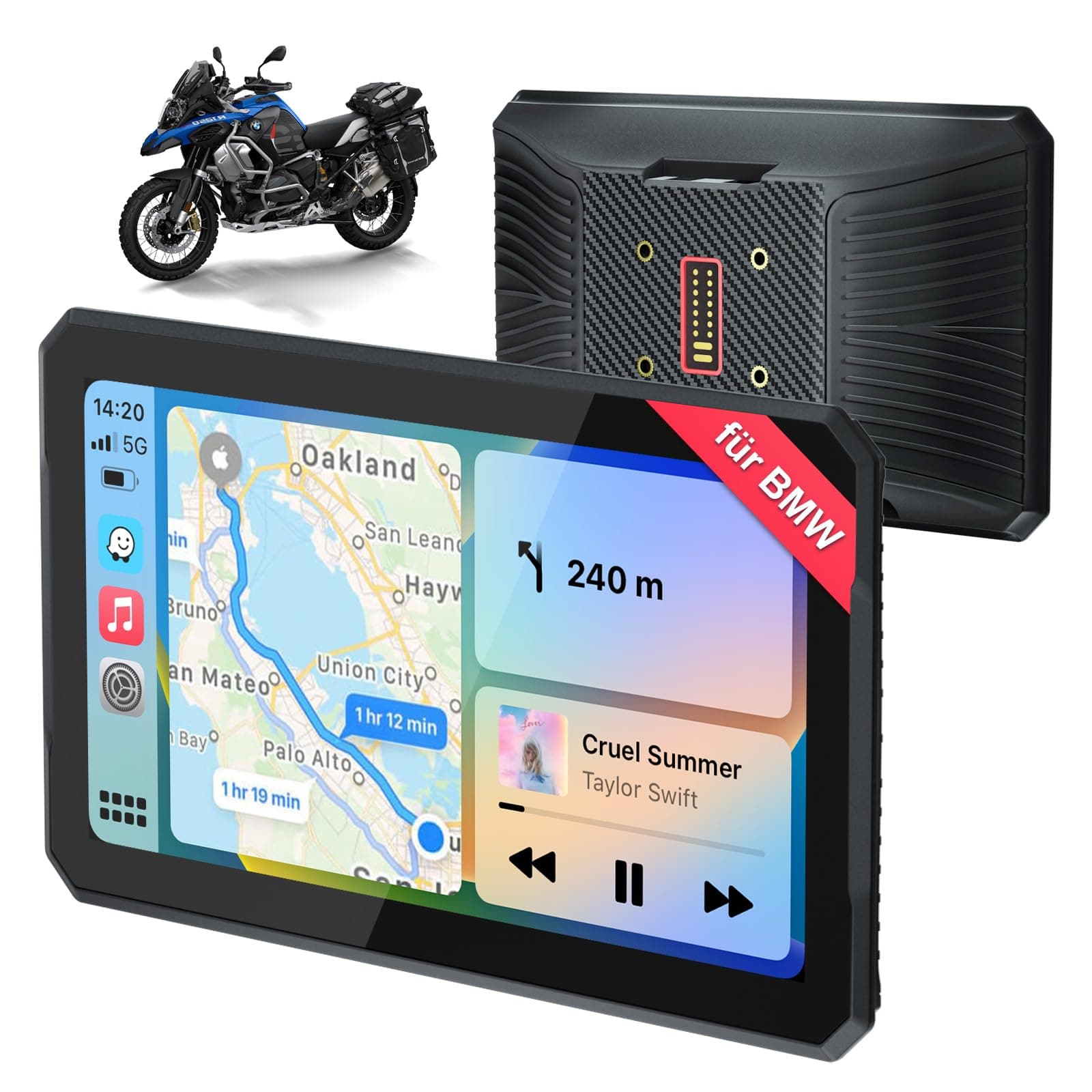 Carplay Bildschirm für BMW Motorrad 7 Zoll Display mit Wireless CarPlay & Android Auto, GPS Navigation, Bluetooth, Wasserdichter Touchscreen Motorradnavigationsgerät Navi, Siri/Google_Assistant 7 Zoll für BMW Motorrad