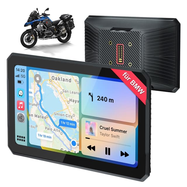 Carplay Bildschirm für BMW Motorrad 7 Zoll Display mit Wireless CarPlay & Android Auto, GPS Navigation, Bluetooth, Wasserdichter Touchscreen Motorradnavigationsgerät Navi, Siri/Google_Assistant 7 Zoll für BMW Motorrad