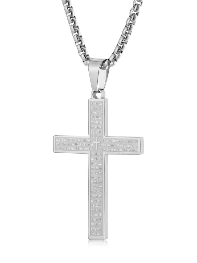 Aretas Kreuz Halskette für Herren Jungen Kinder Cross Necklace Chain Men Boys Kids Kreuz Anhänger Kette mit 20 Zoll Silber Gold Schwarz Schmuck Edelstahl Geschenke