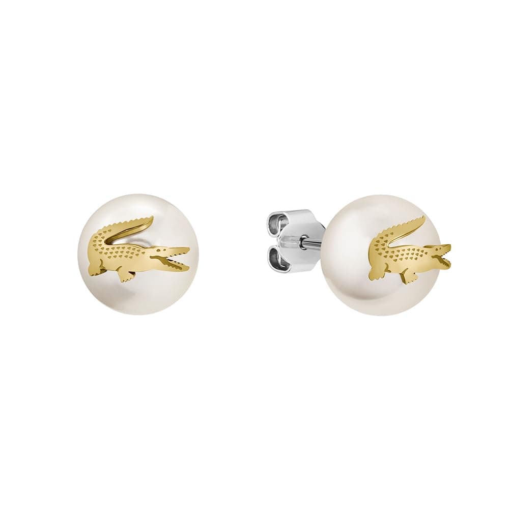 Lacoste MATCHPOINT Kollektion Für Männer und Frauen Armband oder Halskette aus Imitationsperlen mit Verschiedenen Charms in Gold, oder Ohrringe mit Goldenem Krokodil