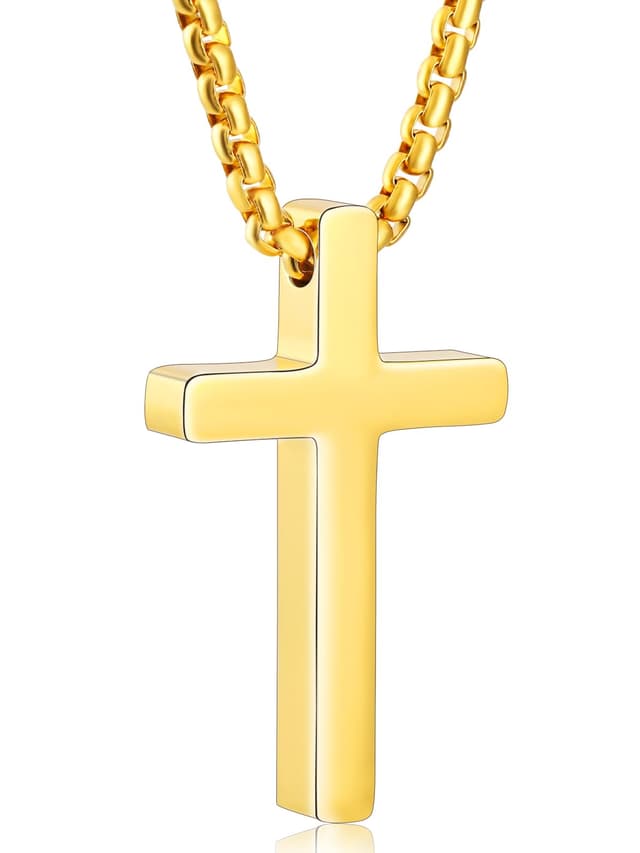 Aretas Kreuz Halskette für Herren Jungen Cross Necklace Chain Men Silber Gold Schwarz Taufgeschenke Kette Kreuz Anhänger Kette mit 16-24 Zoll Edelstahl Kreuz Halskette Schmuckgeschenke