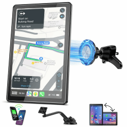 LAMTTO Tragbarer kabelloser A-pple CarPlay und Android Auto Bildschirm, 7-Zoll-HD-Touchscreen im Hoch und Querformat fürs Auto mit Magnethalterung/Mirror Link/GPS-Navigation, Bluetooth AUX/FM