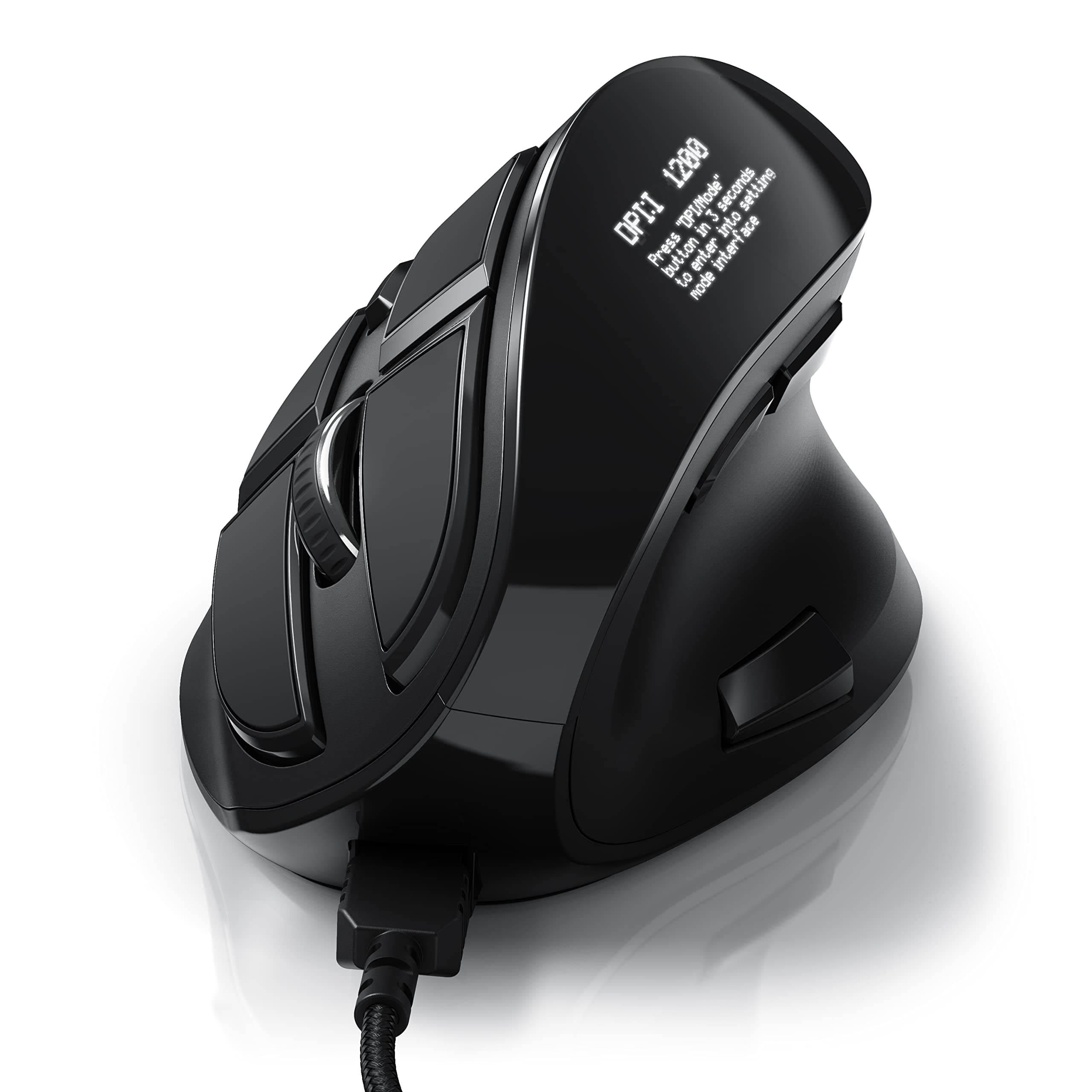 CSL - Gaming vertikale Maus mit OLED Display 2400 DPI - programmierbare Tasten - Office Mouse – mit Kabel - kabelgebunden - gegen Mausarm - mit Kailh Switche - Vertikalmaus ergonomisches Design B: mit Kabel