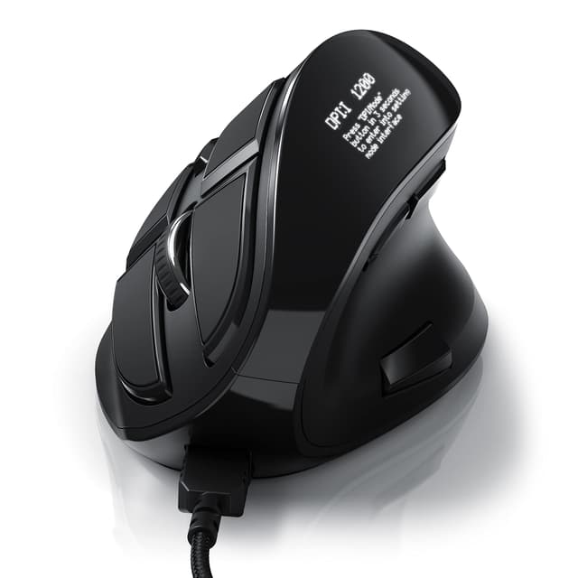 CSL - Gaming vertikale Maus mit OLED Display 2400 DPI - programmierbare Tasten - Office Mouse – mit Kabel - kabelgebunden - gegen Mausarm - mit Kailh Switche - Vertikalmaus ergonomisches Design B: mit Kabel