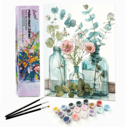 Bougimal Malen Nach Zahlen Erwachsene Landschaft Ohen Rahmen inklusive Pinsel und Acrylfarben - 28x35cm, Blumen 7 Blumen 7 Ohne Rahmen