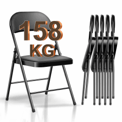 Klappstuhl 6er Set Gartenstuhl Klappbar, Wasserdicht Campingstuhl bis 158 KG Metall Klappsessel, Klappstühle für Gäste, Küche, Camping, Schwarz 6er-Set Schwarz