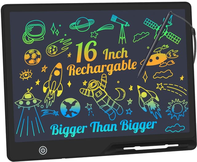 LCD Schreibtafel Kinder 16 Zoll Wiederaufladbar, Maltafel Zaubertafel Bunter Bildschirm Kleinkinder Pädagogisches Spielzeug für 3 4 5 6 Jahre Jungen Mädchen Zeichentablet Weihnachtsspielzeug Geschenke 16 Zoll-Schwarz