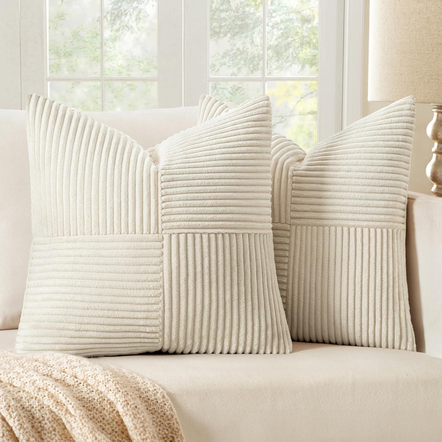 MIULEE 2er Set Kissenbezug 40x40cm Beige Kissenhülle Kissenbezüge Sofakissen Dekokissen Boho Couchkissen Kord Dekorative Zierkissenbezug für Sofa 40 x 40 cm, 2 Stück Beige