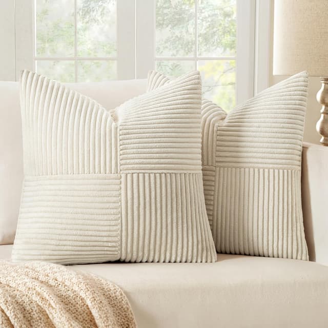 MIULEE 2er Set Kissenbezug 40x40cm Beige Kissenhülle Kissenbezüge Sofakissen Dekokissen Boho Couchkissen Kord Dekorative Zierkissenbezug für Sofa 40 x 40 cm, 2 Stück Beige