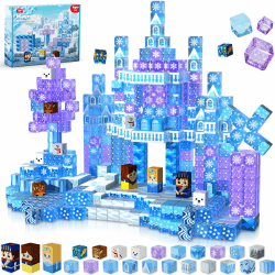 Magneverse Magnetische Bausteine, 100 Pcs Magnetbausteine Bauen Einer eisblaue Zauberwelt, kreative Kinderspielzeug Geschenke für Jungen und Mädchen ab 3 4 5 6 7 8 Jahren, STEM sensorisches Spielzeug