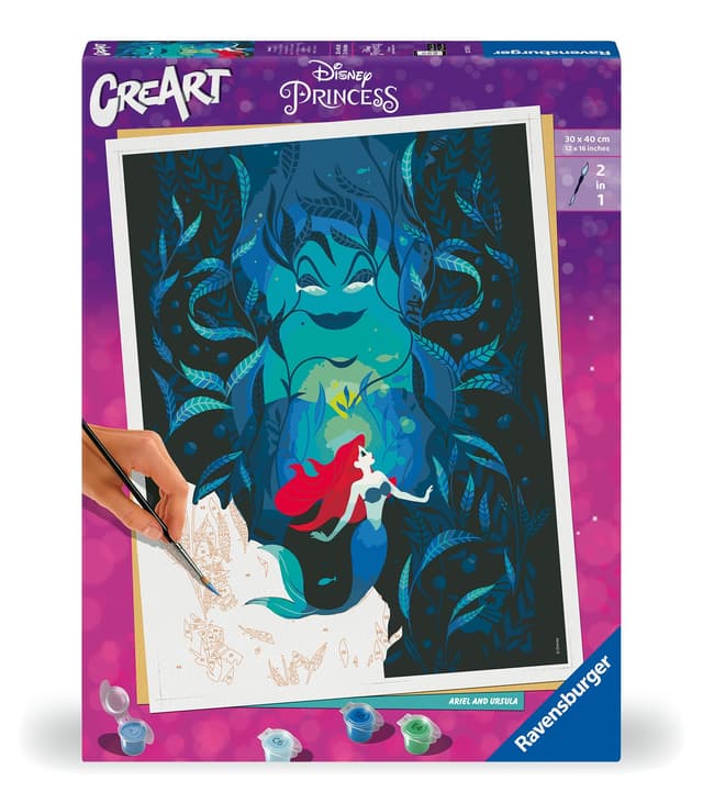 Ravensburger CreArt 23732 - Ariel and Ursula - Disney Malen nach Zahlen Erwachsene, DIY Malset mit Pinsel und Acrylfarben, Geschenk für Frauen und Männer, Malen für Erwachsene
