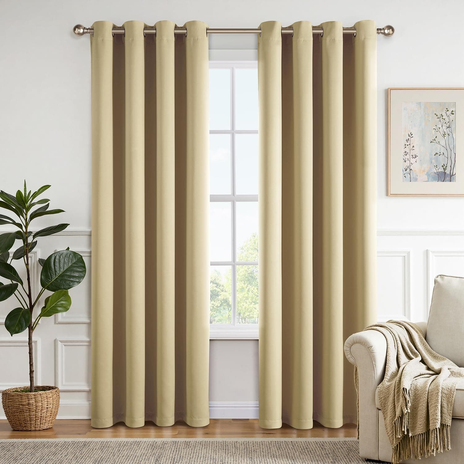 MIULEE Vorhänge Beige-Gelb Blickdicht mit Ösen, Schöner Weicher Verdunklungsvorhänge zum Verdunkeln von Räumen, 2er Set Gardinen Abdunkelnd Schlafzimmer Wohnzimmer Thermovorhang Kälteschutz 140X215 CM H215 x B140 cm (2er Pack) Beige-gelb 2