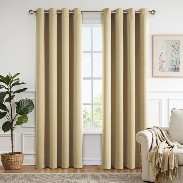 MIULEE Vorhänge Beige-Gelb Blickdicht mit Ösen, Schöner Weicher Verdunklungsvorhänge zum Verdunkeln von Räumen, 2er Set Gardinen Abdunkelnd Schlafzimmer Wohnzimmer Thermovorhang Kälteschutz 140X215 CM H215 x B140 cm (2er Pack) Beige-gelb 2