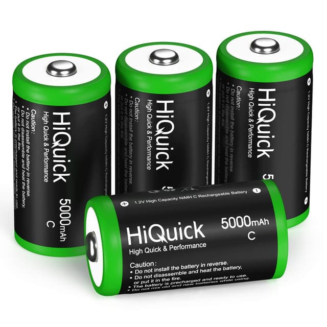 HiQuick Baby C Akku, NI-MH wiederaufladbare C Akku, Hohe Kapazität 5000mAh, 1200 Zyklen Aufladen, 1.2V Typ C Batterie (4er Pack) 4* Baby C Akku