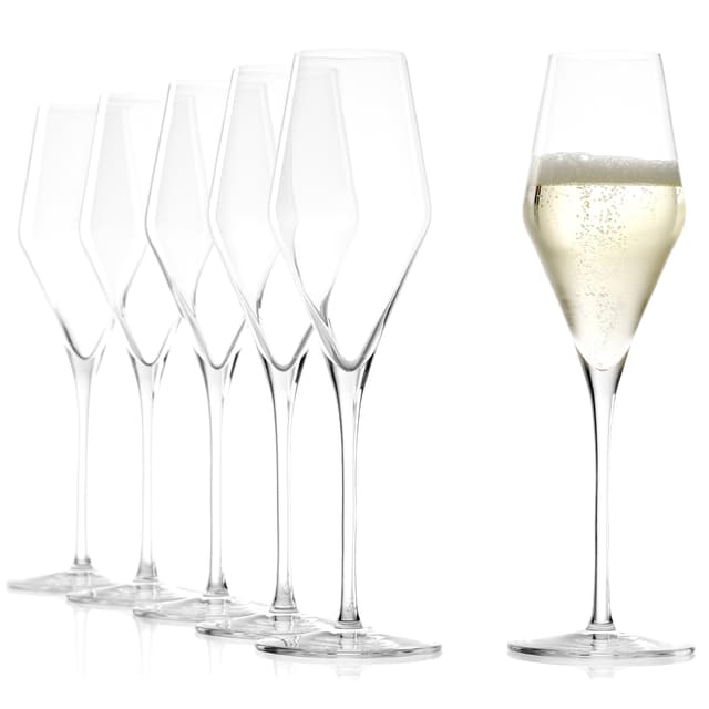 Stölzle Lausitz Champagner Gläser Quatrophil 6er-Set 290ml – Eleganter Champagnerkelch ideal für Sekt & Prosecco – Hochwertige Kristall Sektgläser aus deutscher Herstellung – Spülmaschinen- & Stoßfest 6 Stück (1er Pack) Champagnergläser - 290 ml