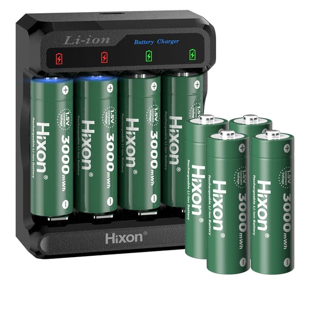Hixon Wiederaufladbare Lithium Akku AA, 8er-Pack mit Ladegerät, Langlebige AA Batterie Lithium 3000mWh (1,5V/2000 mAh), Ladezyklen Bis zu 1600+ 8*AA+Ladegerät