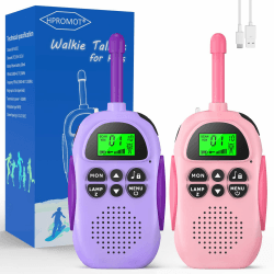 Walkie Talkie Kinder,HPROMOT 2 Pack Aufladbar Walkie Talkies, 16-Kanal Kinder Spielzeug für Jungen Mädchen, Abenteuer im Freien Outdoor Camping Wandern Lila + Rosa