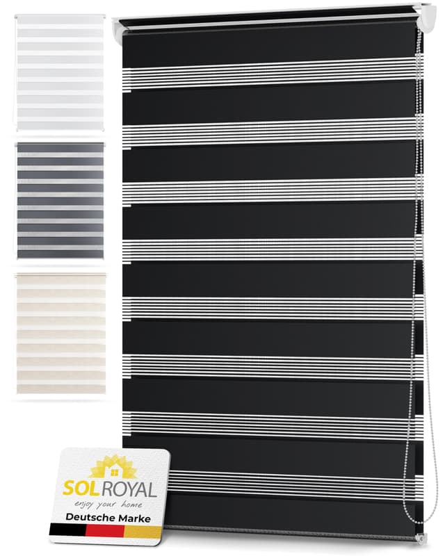 Sol Royal Doppelrollo 130 cm breit DL2 – Doppelrollo Klemmfix ohne Bohren 130x150 cm – Fensterrollo Innen Rollos für Fenster ohne Bohren – Sicht & Sonnenschutz Duo Rollo Fenster Rollos Innen Schwarz B130 x H150 cm Schwarz