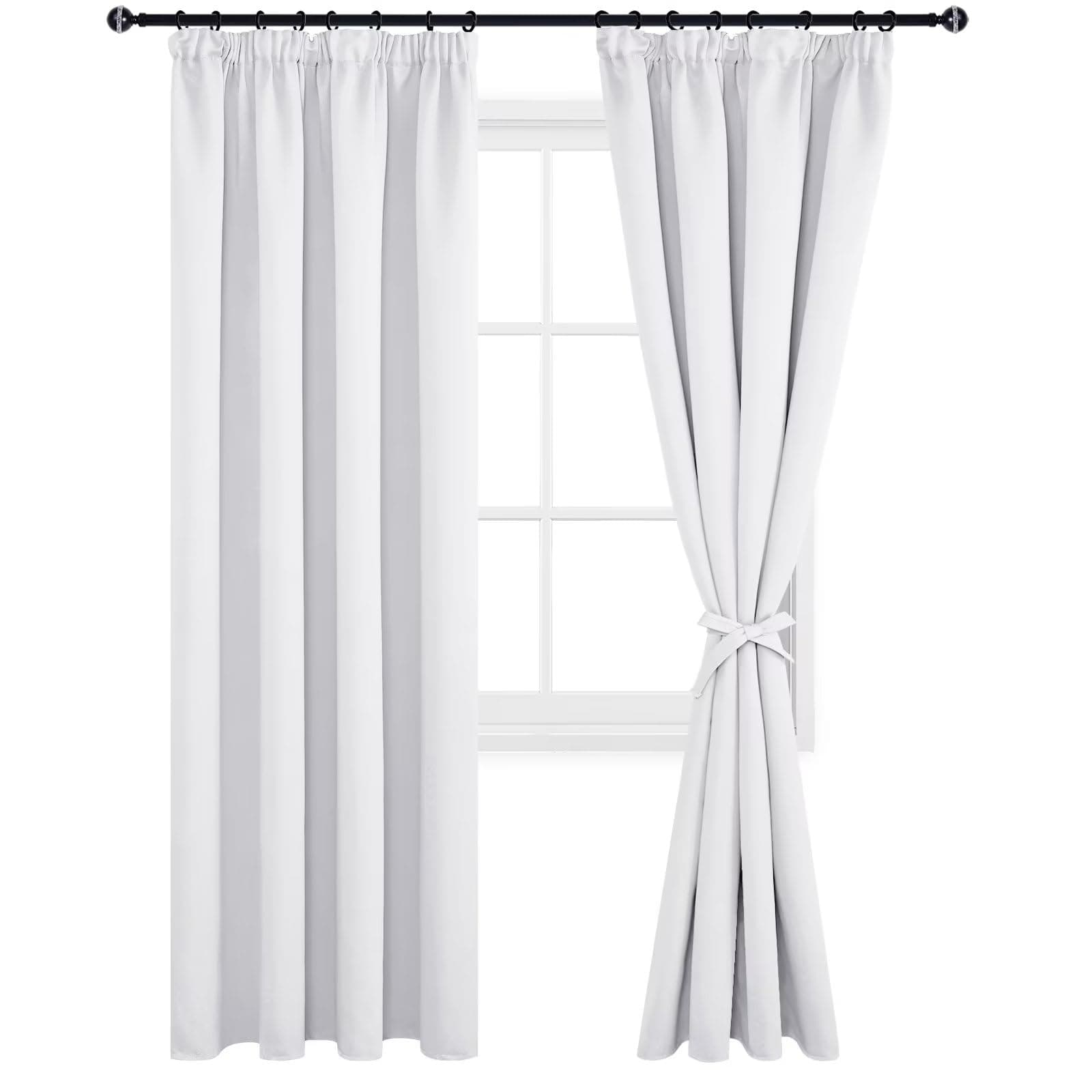 DWCN Schlafzimmer Gardinen Für Schienensystem 2er Set H228 x B117 cm, Verdunklungsvorhänge mit Vorhang-Krawatten, Kräuselband Gardinen Kurz Abdunkelnde Vorhänge Dunkel Für Kinderzimmer, Grau Weiß H228 x B117 cm (2er Pack) Grau Weiß