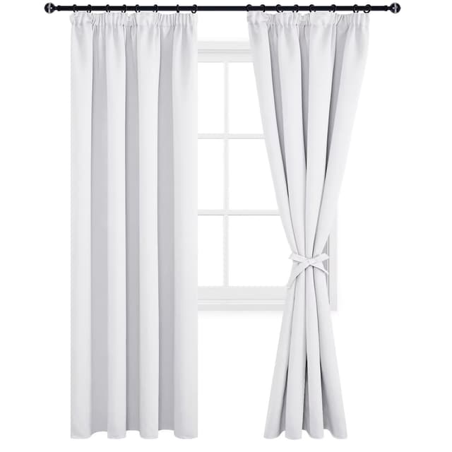 DWCN Schlafzimmer Gardinen Für Schienensystem 2er Set H228 x B117 cm, Verdunklungsvorhänge mit Vorhang-Krawatten, Kräuselband Gardinen Kurz Abdunkelnde Vorhänge Dunkel Für Kinderzimmer, Grau Weiß H228 x B117 cm (2er Pack) Grau Weiß