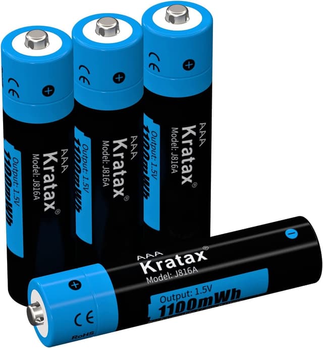 Kratax Wiederaufladbar Lithium AAA Akku, 1100 mWh 1,5 V AAA Lithium Akku Schnelle Ladung 1200 Lade- und Entladezyklen (4er-Pack)