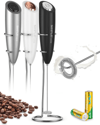 SIMPLETASTE Milchaufschäumer Elektrisch, Handheld Schaumbereiter mit 2 Batterie und Stab, Milk Frother für Cappuccino, Kugelsicherer Kaffee, Latte Schwarz