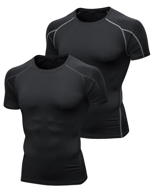 Niksa Funktionsshirt Herren Kurzarm 2 Stück Kompressionsshirt Männer Laufshirt Sportshirt mit Rundhalsausschnitt Fitness