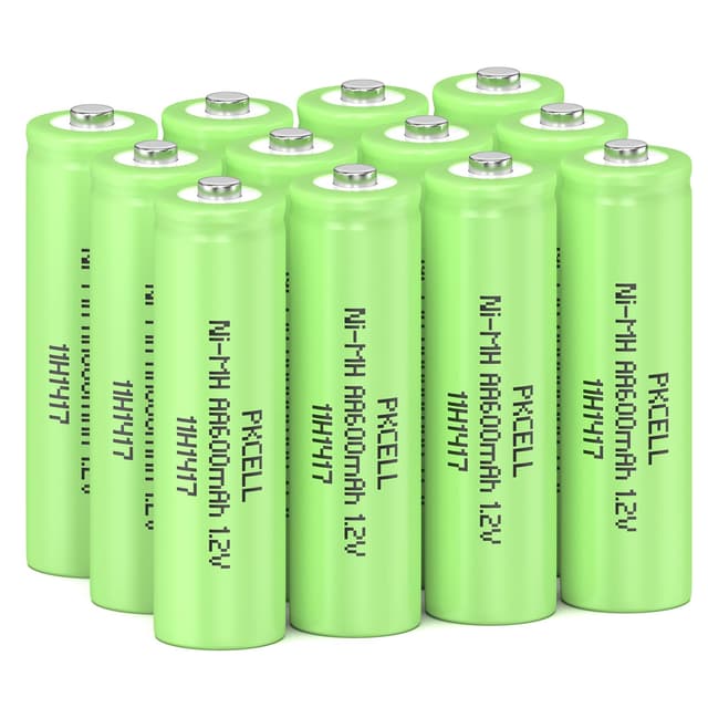 PKCELL AA Wiederaufladbar Akku Batterien NIMH 1,2V 600mAh für Solarlampen,Spielzeug,12 Stück