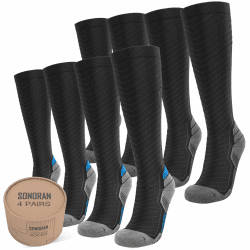 SONORAN 4 Pairs Kompressionsstrümpfe Damen und Herren Klasse 2 Stützstrümpfe Kompressionssocken Compression Socks Kompression für Running, Reisen, Sport XXL （Schwarz Grau&Blau） 44-47 B11-Schwarz mit Schiefergrau & Schwarz mit Ägyptischblau (4 Paar)