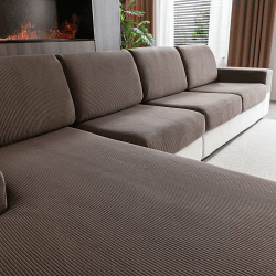 OHSIO Stretch Sofa Sitzkissenbezug - Rutschfester Sofa Überzug, Waschbarer Sofabezug, Universeller Couch Überzug, Strapazierfähig & pflegeleicht(Braun, 3X Sitzbezüge S + 1x Chaiselongue-Bezug) Braun 3x Sitzbezüge S + 1x Chaiselongue-Bezug