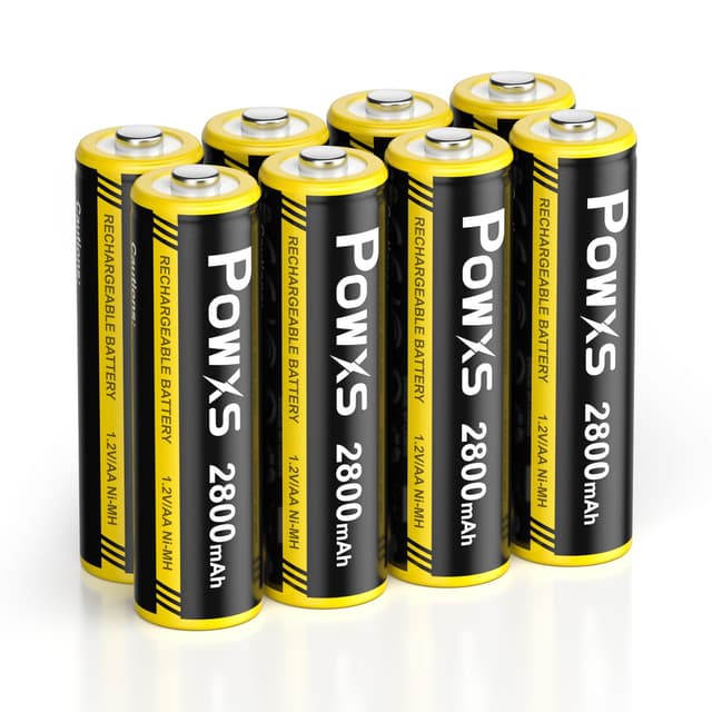 POWXS AA-Batterien Wiederaufladbar 2800mAh 8 Stück - AA Akku NIMH Selbstentladung Hohe Kapazität, 1,500 Zyklen 1,2v Geringe Ohne Memory Effekt Aufladbare Batterien