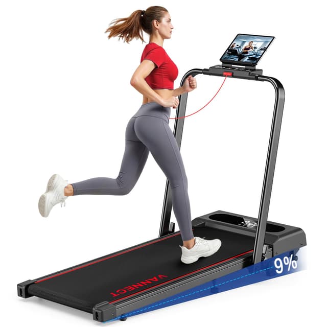 Laufband für Zuhause, VANNECT Walking Pad, 1-12 km/h Klappbares Laufband mit 9% Steigung, Ultra-Leise, LCD-Display, Dreifache Steuerung - Fernbedienung + App + Handlauf-Tasten, Belastbar bis 150 kg Schwarz+Blau