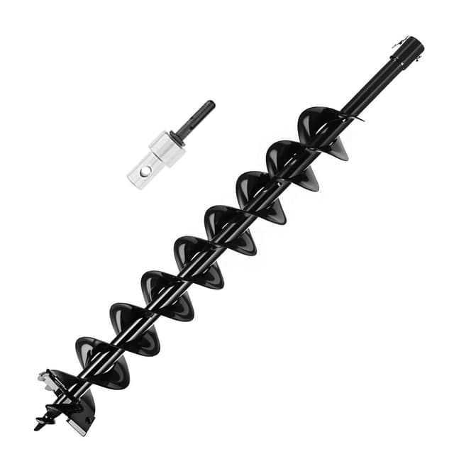 Erdbohrer Gartenbohrer mit Sicherungsbolzen & Adapter, 800mm, Erdbohrer für Pfahlbohrer Brunnenbohrer Aushubarbeiten, Stahl Erdlochbohrer Bohrschnecke Gartenspiralbohrer (800mmx100mm)