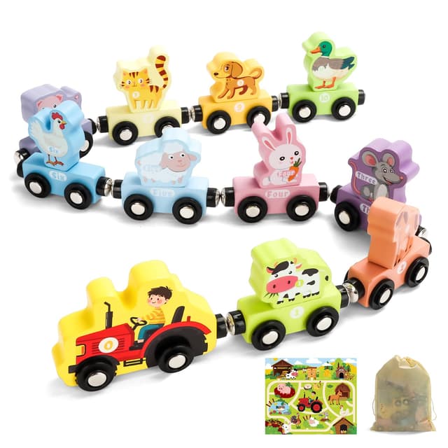 TenFans Montessori Lernspielzeug - 11-teiliger Holz-Zug mit Magneten & Tieren ab 2 Jahren (2-4 Jahre) Jungen & Mädchen | spielerisches Lernen & Feinmotorik fördern 110