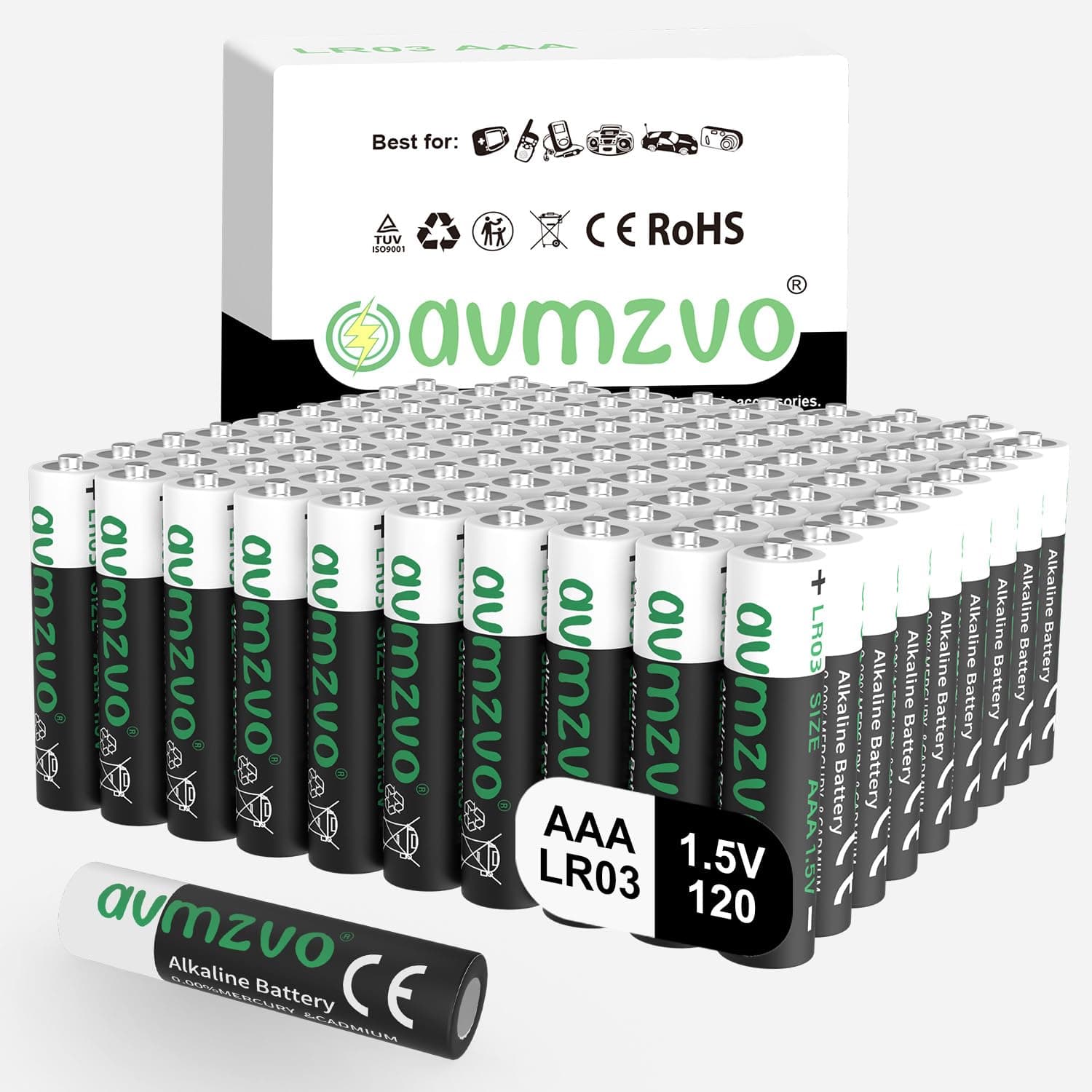 avmzvo AAA Batterien LR03 Batterie 120 Stück Alkaline 1,5 Volt, langlebige Power, Leistungsstark, Kann für Spielzeug, Wecker und andere elektronische Geräte verwendet Werden【10 Jahre Garantie】 AAA-LR03-120