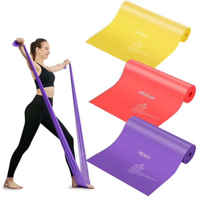 Fitnessbänder Gymnastikband 2m Lang, Starkes Widerstandsbänder Fitnessbänder Ideal für Yoga,Pilates,Krafttraining,Fitnessband für Männer Frauen-mit Trainingsanleitung 3 Stück-Gelbes/Rot/Lila