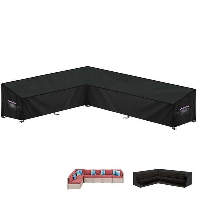 LAMUNI Gartenmöbel Abdeckung Loungemöbel l Form Lounge Sofa Schutzhülle für Gartenlounge Abdeckung L-Form Ecksofa Abdeckplane Wasserdicht Loungemöbel Abdeckhaube für Gartensofa, 270x340x100x80/60cm