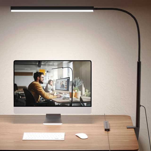 TROPICALTREE Schreibtischlampe LED dimmbar 11 Helligkeitsstufen & 5 Farbmodi 2700K-6500K, 80 LEDs CRI≥95, flexibler 360° Schwanenhals, USB mit Timer, Arbeitsplatzleuchte augenschonend Schwanenhals Schwarz
